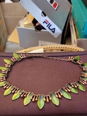 Matisse Green Enamel Leaf Collar Necklace with Gold-Tone Accents
